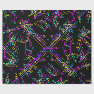 Neon Geometry Explosion: Vibrant Abstract Splatter Wrapping Paper