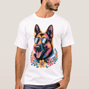 Neon German Shepherd with Sunglasses T-Shirt