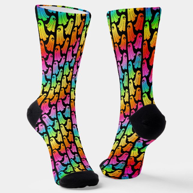 Neon Ghost Halloween Socks (Angled)
