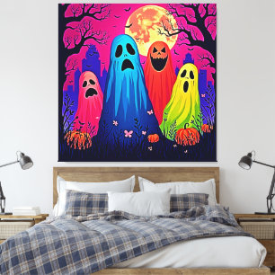 Neon Ghosts' Halloween Party Design Canvas Print