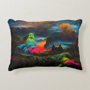 Neon Ghosts in a Haunted Fantasy Landscape Accent Pillow