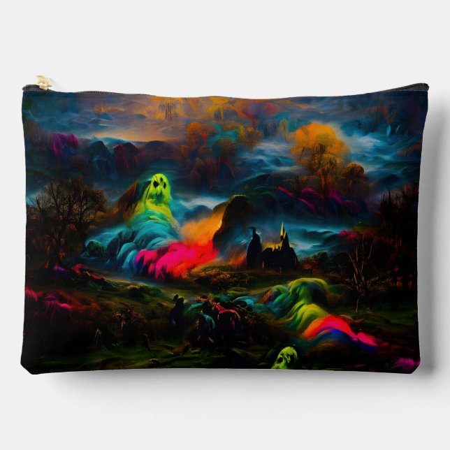 Neon Ghosts in a Haunted Fantasy Landscape Accessory Pouch (Front)