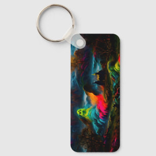 Neon Ghosts in a Haunted Fantasy Landscape Keychain