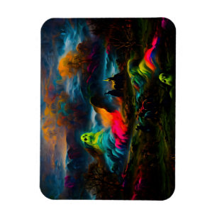 Neon Ghosts in a Haunted Fantasy Landscape Magnet