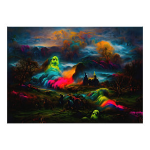 Neon Ghosts in a Haunted Fantasy Landscape Photo Print