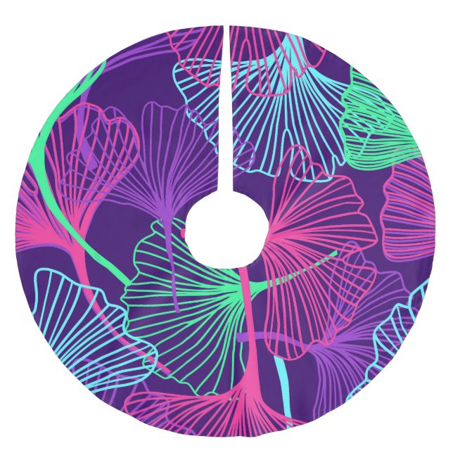 Neon Gingko Leaves: Bright Floral. Brushed Polyester Tree Skirt (Front)