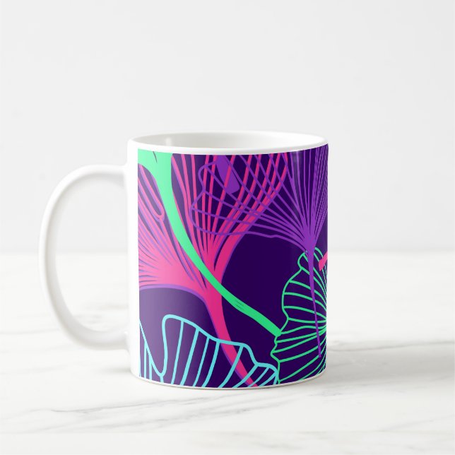 Neon Gingko Leaves: Bright Floral. Coffee Mug (Left)