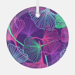 Neon Gingko Leaves: Bright Floral. Glass Ornament