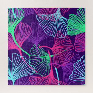 Neon Gingko Leaves: Bright Floral. Jigsaw Puzzle