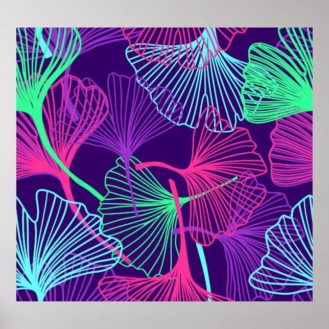 Neon Gingko Leaves: Bright Floral. Poster (Front)