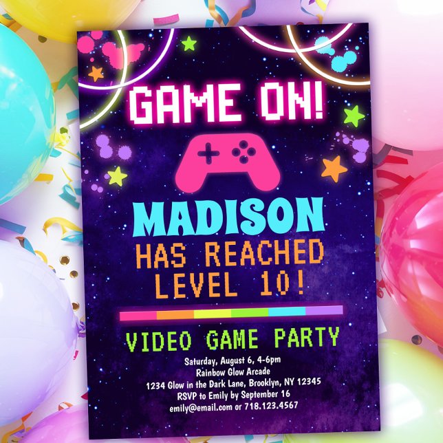 Neon Girls Vidéo Jeu Anniversaire Fête Invitation (Créateur téléchargé)