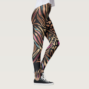 Neon Glam Animal Mix Tiger Leopard Pattern Leggings