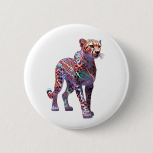 Neon Glass Cheetah Art – Colourful Energy Speed An 2 Inch Round Button