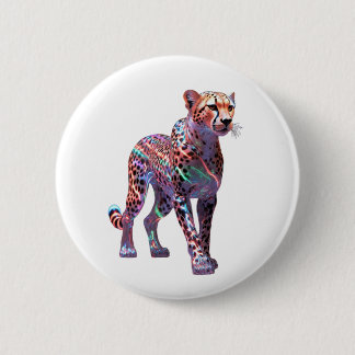 Neon Glass Cheetah Art – Colourful Energy Speed An 2 Inch Round Button