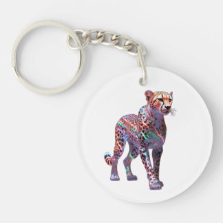 Neon Glass Cheetah Art – Colourful Energy Speed An Keychain