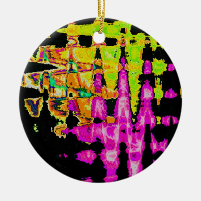 Neon Glitch Abstract Art Poster Print Ceramic Ornament (Front)