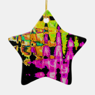 Neon Glitch Abstract Art Poster Print Ceramic Ornament