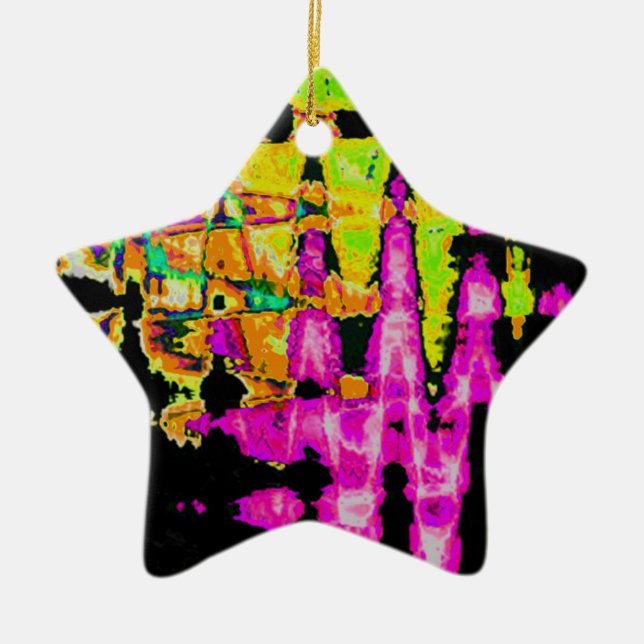 Neon Glitch Abstract Art Poster Print Ceramic Ornament (Front)