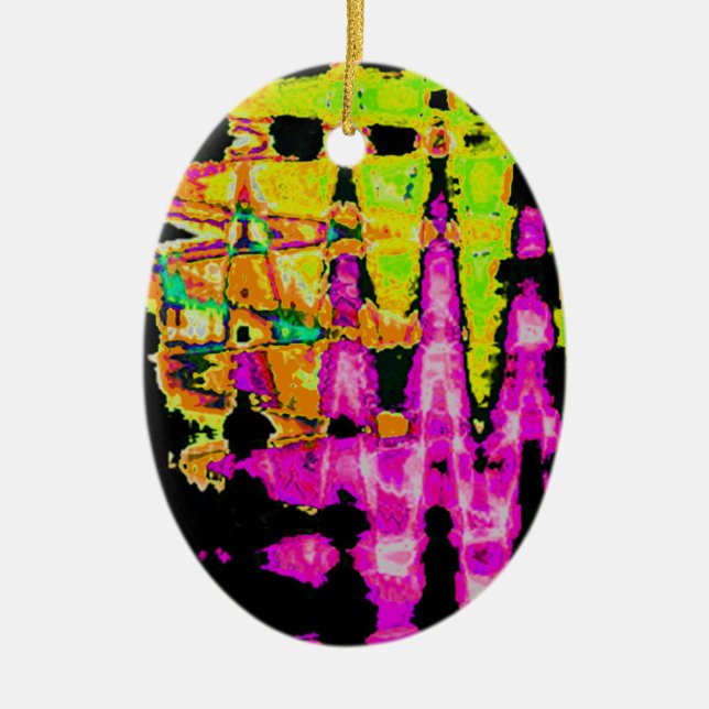 Neon Glitch Abstract Art Poster Print Ceramic Ornament (Front)