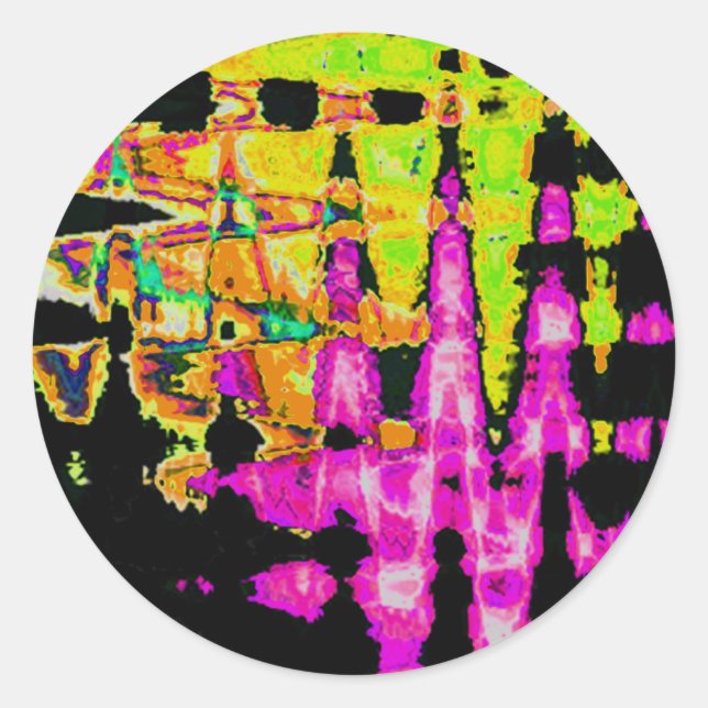 Neon Glitch Abstract Art Poster Print Classic Round Sticker (Front)