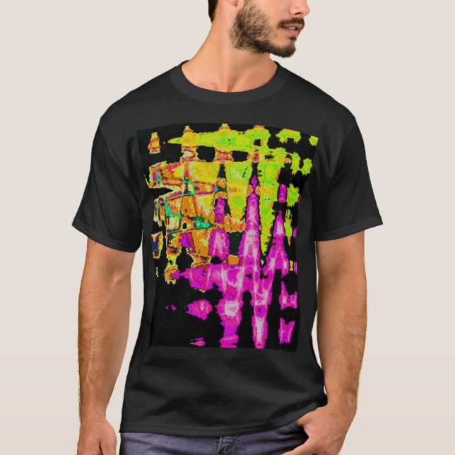 Neon Glitch Abstract Art Poster Print T-Shirt (Front)