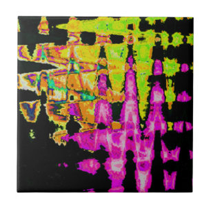 Neon Glitch Abstract Art Poster Print Tile