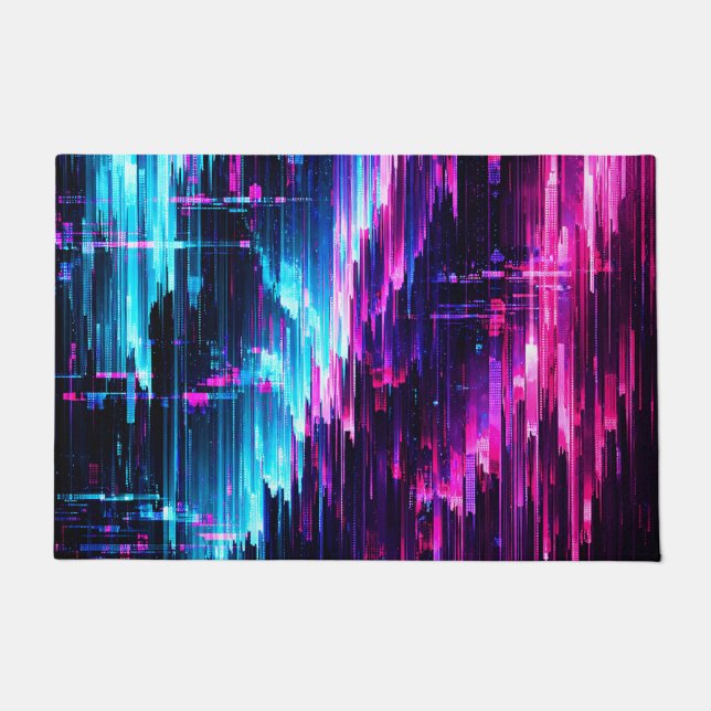 Neon Glitch Data Stream Abstract Doormat (Front)