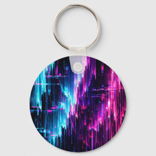 Neon Glitch Data Stream Abstract Keychain