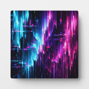 Neon Glitch Data Stream Abstract Plaque