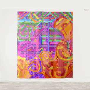 Neon Glitch Plaid   Abstract Cyberpunk Collage Art Tapestry