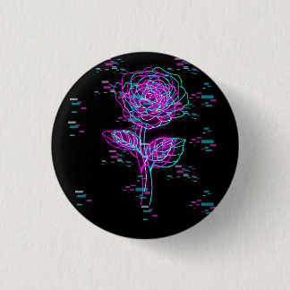 Neon Glitch Rose Design 1 Inch Round Button