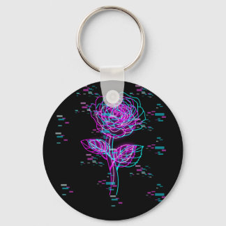Neon Glitch Rose Design Keychain