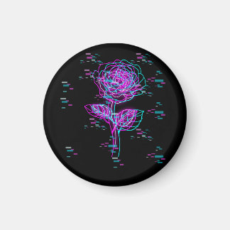 Neon Glitch Rose Design Magnet