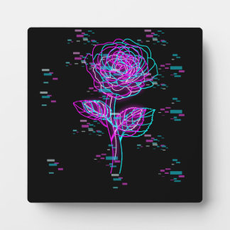 Neon Glitch Rose Design Plaque