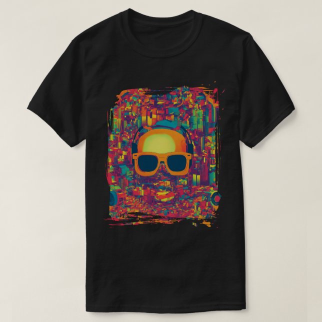 "Neon Glitch Vibes" Abstract Art T-Shirt –  (Design Front)