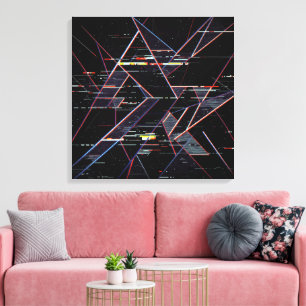  Neon Glitchcore Geometric Shapes on Black Canvas Print