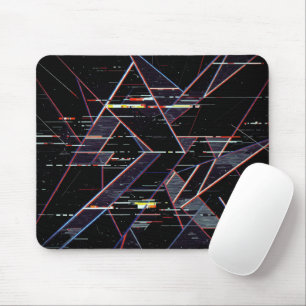 Neon Glitchcore Geometric Shapes on Black Mouse Pad