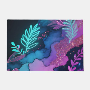 Neon Glitter Botanical Abstract Doormat