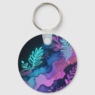 Neon Glitter Botanical Abstract Keychain