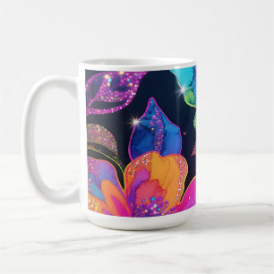 Neon Glitter Floral Pattern Coffee Mug