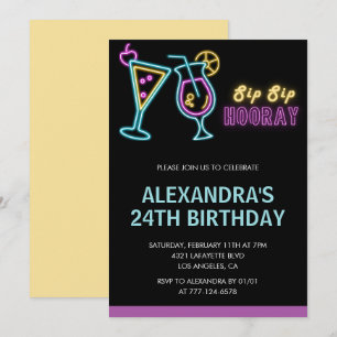 Neon Glow 24th birthday invitations Cocktail
