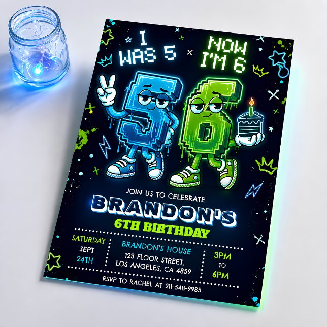 Neon Glow 6th Birthday Invitation Boy (Creator Uploaded)