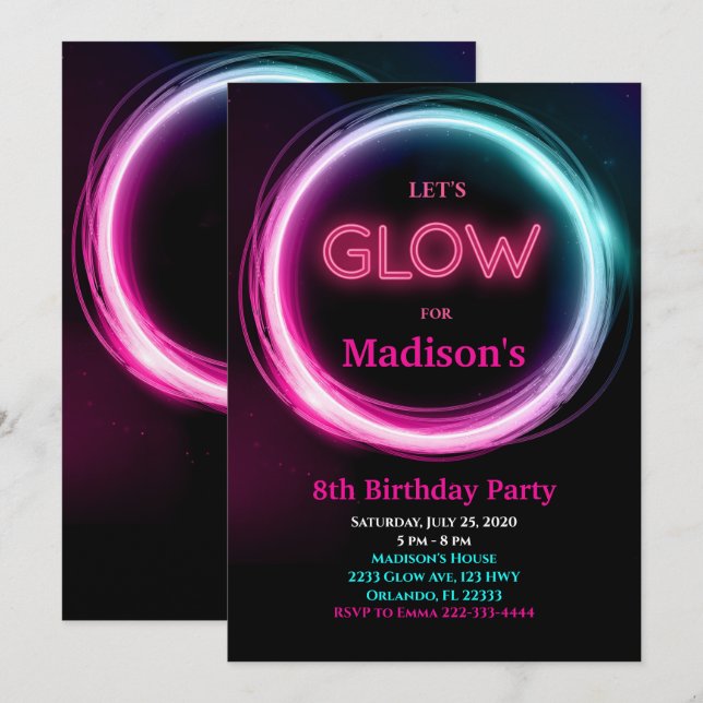 Neon Glow Birthday Invitation (Front/Back)