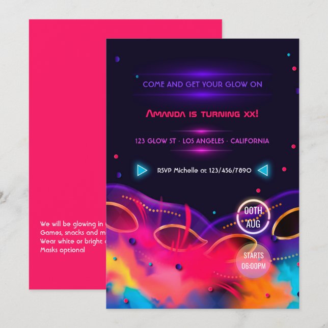 Neon Glow Birthday Party Invitation (Front/Back)