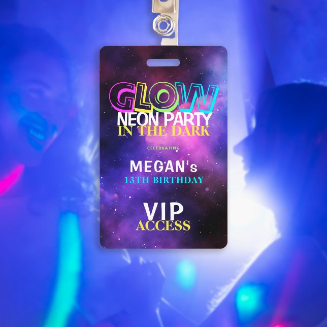Neon glow birthday party VIP access invitation Badge (Creator Uploaded)
