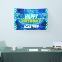 Neon Glow Blue Green Happy Birthday Boy Pool Party