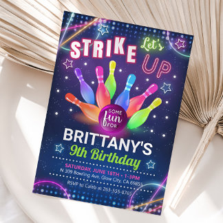 Neon Glow Bowling Anniversaire Invitation