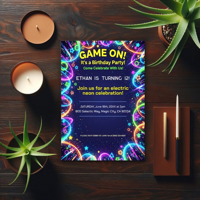 Neon Glow Brthday Party  Invitation (Creator Uploaded)