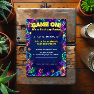 Neon Glow Brthday Party Invitation Postcard
