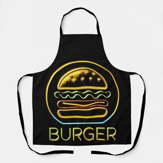 Neon Glow Burger Sign Apron (Front)